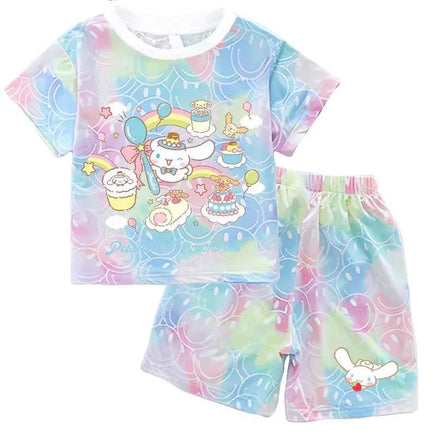 Sanrio Child Short Sleeve T-Shirt Set Cartoon Cinnamoroll Print Clothing Boy Girl Summer Casual Two Piece Suit Kid Birthday Gift DEG 151 Y-DEG 150 K