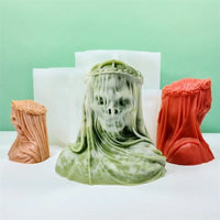 3D Masked Veil Skull Candle Silicone Mold Halloween Decor Skeleton Bust Statue Scented Candle Resin Casting Mould Holiday Gifts