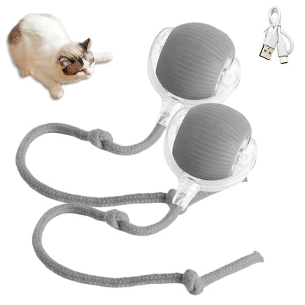 Interactive Cat Ball with Faux Tail, Automatic Rolling & Rechargeable, Smart Electric Mouse Toy for Dogs & Cats 2PC Grey