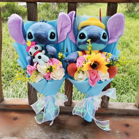 Lusy Store LLC Lilo &amp; Stitch Plush Bouquet &ndash; Soap Rose &amp; Sunflower Floral Gift &ndash; Valentine&rsquo;s, Birthday &amp; Christmas Bouquet