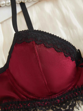 Adults Ladies Sexy Lingerie for Women's Underwear Lace Wine Red Sexy Bras and Thong Open Set Halloween Costumes for Women