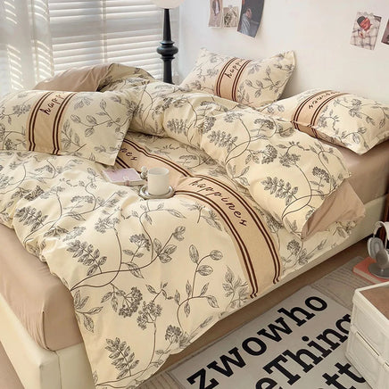 4 Pieces,100% Cotton Bedding Set,Four Piece Bed Sheet Comforter Comforter Set,Modern Fashion Couple Bed Comforter Set Lusy Store