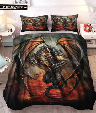 Dragon And Phoenix Duvet Cover Set Full Queen Size, Fantasy World Monster Gothic Bedding Sets Bohemian Mandala Comforter Cover Lusy Store