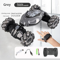 RC Drift Car With Music Led Lights 2.4G Gesture Radio Remote Control Spray Stunt Car 360° Rotating Climbing Car Gift Dual control Grey