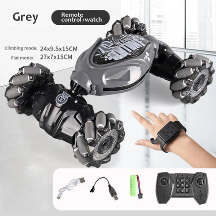 RC Drift Car With Music Led Lights 2.4G Gesture Radio Remote Control Spray Stunt Car 360° Rotating Climbing Car Gift Dual control Grey