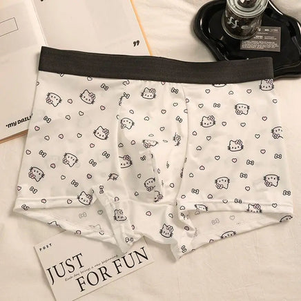 Men Hello Kitty Underwear Kawaii Student Cartoon Ice Silk No Trace Summer Printing Loose Four Corners Boxer Pants Briefs Gift 3