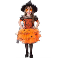 2-7Y Halloween Witch Cosplay Party Dress Cute Spider Mesh Cape Clothes Halloween Costumes for Baby Carnival Party Gifts