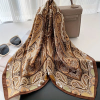 Lusy Store 27.56&quot; Paisley Print Small Square Scarf Simulated Silk Thin Neck Scarf Mature Style Sunscreen Headscarf For Women 