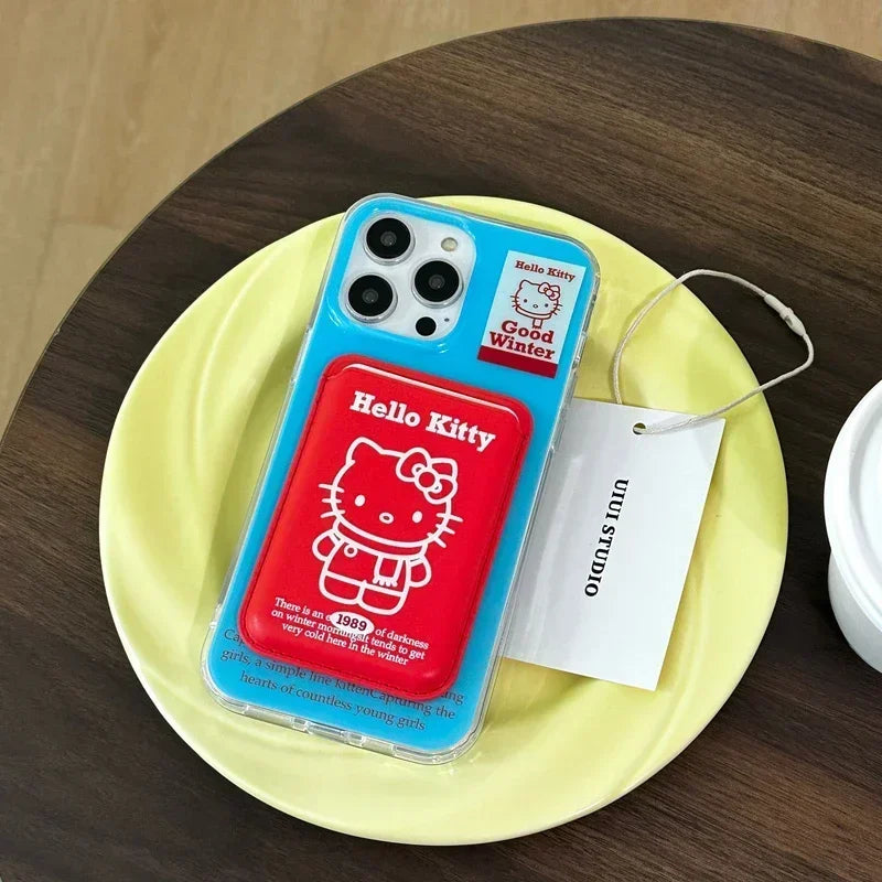 Lusy Store Cute Cartoon Sanrio Hello Kitty Magnetic Wallet Magsafe Wireless Charge Phone Case For iPhone 16 15 14 13 12 11 Pro Max  Cover 