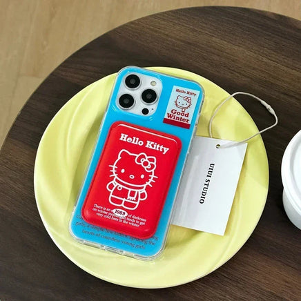 Cute Cartoon Sanrio Hello Kitty Magnetic Wallet Magsafe Wireless Charge Phone Case For iPhone 16 15 14 13 12 11 Pro Max Cover