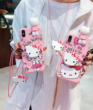 Lusy Store For Samsung Galaxy A10 A20 A30 A50 A70 A12 A71 A51 A13 A53 A14 A24 A54 A05 A25 A55 A16 A06 Hello Kitty Case With Holder Rope 