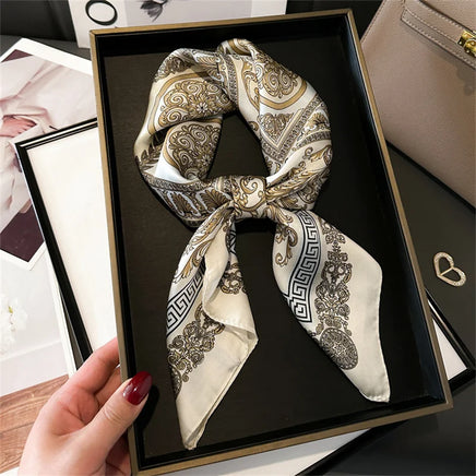 Lusy Store 2024 Luxury Brand Print summer Neck Tie Shawl Silk Square Scarf Women 70cm Hair Hand Wrist Headkercheif Hijab Bandana 
