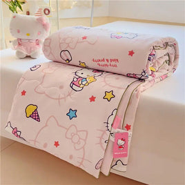 Sanrio Hello Kitty Cartoon Cinnamoroll Kuromi Summer Quilt Washable Air Conditioner Machine Washable Soft Comfortable Blanket Lusy Store