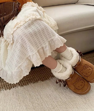 Lusy Store LLC Hello Kitty Snow Boots Anime Sanrio Women Y2k Cute Warm Cotton Shoes Kawaii Winter Non Slip Short Boot Gift Shoes