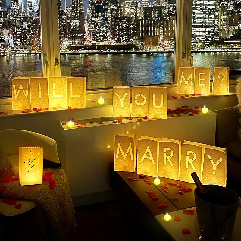 Lusy Store LLC Will You Marry Me Luminous Paper Bag Wedding Proposal Decoration with Illuminated Letter Logo and LED light For Proposal Party Event &amp; Party