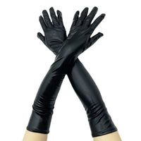 Adult Long Patent Leather Coated Pole Dance Performance Gloves Halloween Costume Accessories Tight Gloves Black