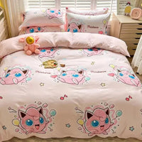 100% Cotton Duvet Set Pokemon Psyduck Eevee 4pcs Set Kids Pure Cotton 3pcs Pack of Bed sheets Pillow cases duvet covers Lusy Store