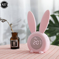 Mini Cartoon LED Digital Alarm Clock Electronic LED Display Sound Control Cute Rabbit Night Lamp Desk Rechargeable Clock