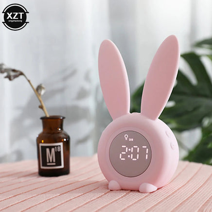 Mini Cartoon LED Digital Alarm Clock Electronic LED Display Sound Control Cute Rabbit Night Lamp Desk Rechargeable Clock