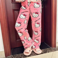 Hello Kitty Pajama Pants Fleece Double Elastic Fabric Soft Trousers Women Trousers Cartoon Birthday Gift