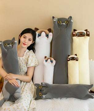 Lusy Store LLC Giant Gray Long Cat Plush Pillow Kawaii Soft Stuffed Squishy Sofa Cushion Decor Gifts For Girls Plush