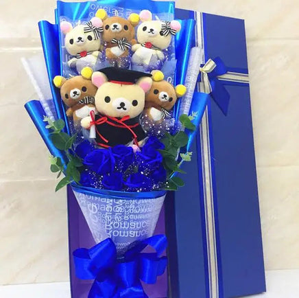 Graduate Teddy Bear Stuffed Animal Plush Toy Lover Rilakkuma With graduation Flower Bouquet Gift Box Birthday Graduation Gifts 2 NO box