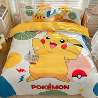 Pokemon Series Eevee Dragon 100% Cotton 4-piece set, Children's Cartoon 3-piece set of Sheet Pillowcase Quilt Cover Lusy Store