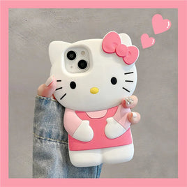 For iPhone 16 15 14 13 12 11 Pro Plus Mini Max Xs XR 6 7 8 SE Silicone Bow Pink Hello Kitty Soft Cover Case For 6Plus or 6sPlus