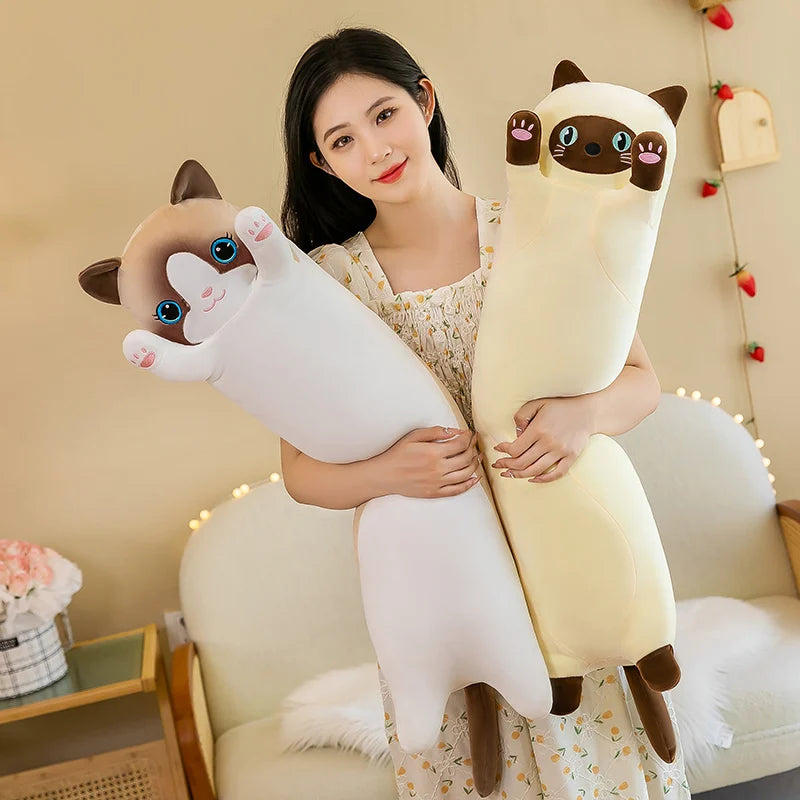 Lusy Store LLC Giant Gray Long Cat Plush Pillow Kawaii Soft Stuffed Squishy Sofa Cushion Decor Gifts For Girls Plush