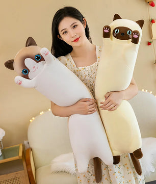Lusy Store LLC Giant Gray Long Cat Plush Pillow Kawaii Soft Stuffed Squishy Sofa Cushion Decor Gifts For Girls Plush