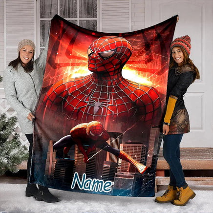 Customized Name Marvel Spider-Man Printed Blanket All Seasons Multi-purpose Blanket Suitable for Sofa, Camping, Travel, Car Style G