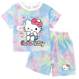 Hello Kitty Sets Summer Breathable Soft Children Clothes Baby Girls Cute Cartoon Short Sleeve Thin Two Piece Suit Gift KT1425Y-KT906K