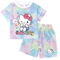 Hello Kitty Sets Summer Breathable Soft Children Clothes Baby Girls Cute Cartoon Short Sleeve Thin Two Piece Suit Gift
