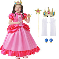 Girls Pink Barbie Princess Dress Movie Role Playing Costume With Belt Plaid Sling Dress Halloween Birthday Outfit Dress Up 2-10T Peach Dress set