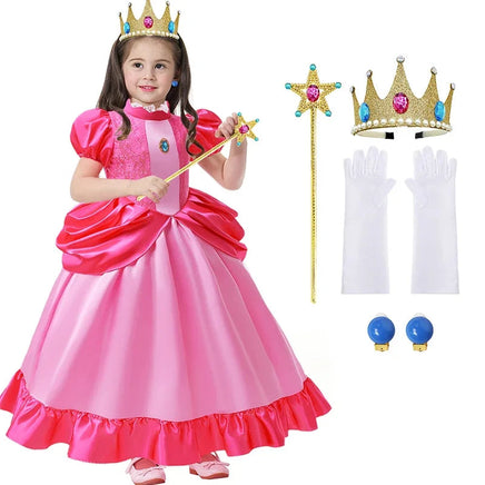 Girls Pink Barbie Princess Dress Movie Role Playing Costume With Belt Plaid Sling Dress Halloween Birthday Outfit Dress Up 2-10T Peach Dress set
