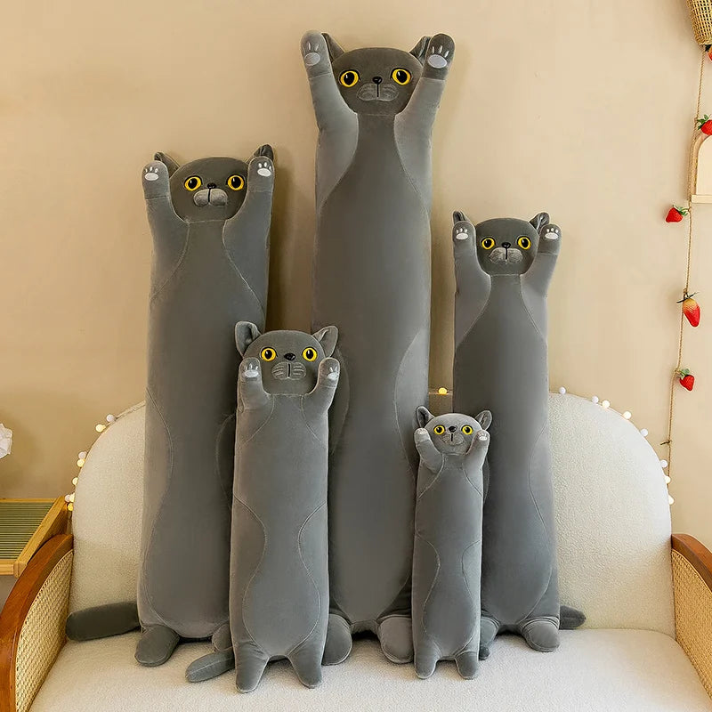 Lusy Store LLC Giant Gray Long Cat Plush Pillow Kawaii Soft Stuffed Squishy Sofa Cushion Decor Gifts For Girls Plush