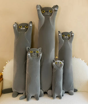 Lusy Store LLC Giant Gray Long Cat Plush Pillow Kawaii Soft Stuffed Squishy Sofa Cushion Decor Gifts For Girls Plush