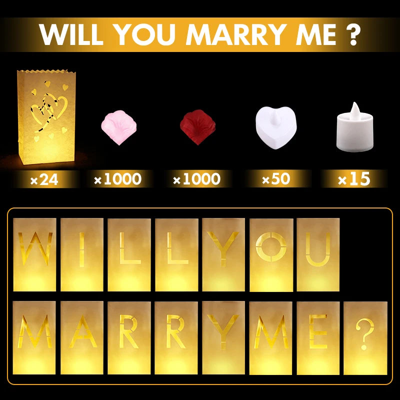 Lusy Store LLC Will You Marry Me Luminous Paper Bag Wedding Proposal Decoration with Illuminated Letter Logo and LED light For Proposal Party Event &amp; Party