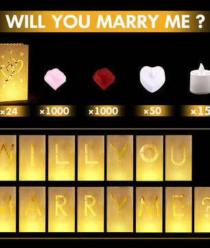 Lusy Store LLC Will You Marry Me Luminous Paper Bag Wedding Proposal Decoration with Illuminated Letter Logo and LED light For Proposal Party Event & Party