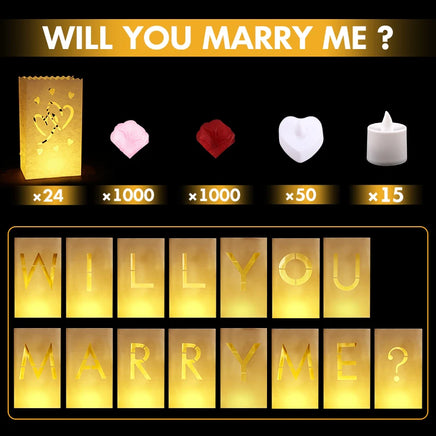 Lusy Store LLC Will You Marry Me Luminous Paper Bag Wedding Proposal Decoration with Illuminated Letter Logo and LED light For Proposal Party Event &amp; Party