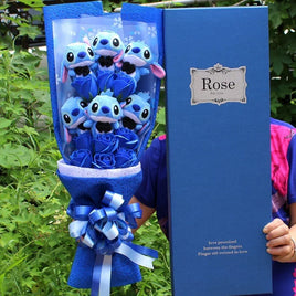 Lusy Store LLC Stitch Action Figure Flower Model Kid Toy PVC Rose Flower Cartoon Bouquets Gift Bouquet