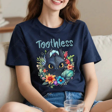 How To Train Your Dragon Toothless Floral Cotton T-Shirt Fashion Cartoon Anime Graphic Tshirt Funny Kawaii Men Woman Casual Tee