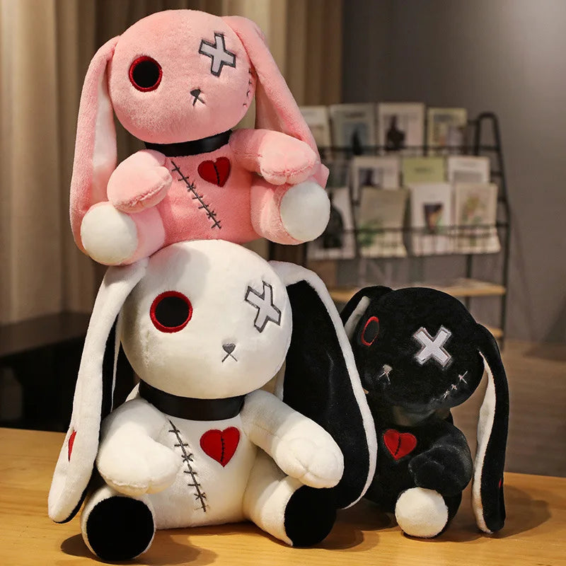 Lusy Store LLC Creepy Goth Bunny Plush Crazy Rabbit Plushie Toys Spooky Gothic Bunny Stuffed Animal Cute Horror Dreadful Bunny Doll Plush