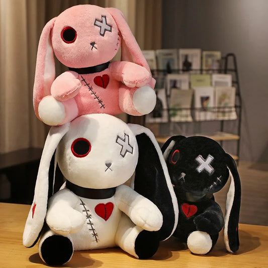 Lusy Store LLC Creepy Goth Bunny Plush Crazy Rabbit Plushie Toys Spooky Gothic Bunny Stuffed Animal Cute Horror Dreadful Bunny Doll Plush