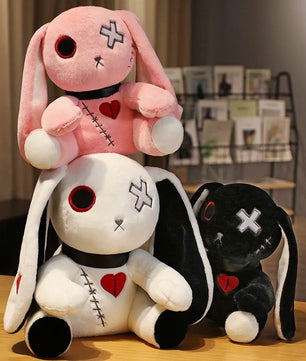 Lusy Store LLC Creepy Goth Bunny Plush Crazy Rabbit Plushie Toys Spooky Gothic Bunny Stuffed Animal Cute Horror Dreadful Bunny Doll Plush