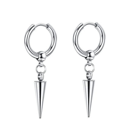 2-14pcs Stainless Steel Punk Dangle Hoop Piercing Earrings with 2Pairs Fairy Elf Ears for Women Men Halloween Cosplay Photo Prop 2pcs Silver F