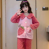 Sanrio Pajamas Kuromi Anime Children Comfortable Coral Cartoon Cute Warm Casual Home Clothing