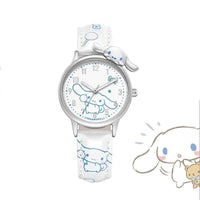 Sanrio Water Resistant Watches Kawaii Cartoon Anime Hello Kitty Kuromi Cinnamoroll High Quality White Leather Watch Girl Gifts 04
