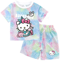 Hello Kitty Sets Summer Breathable Soft Children Clothes Baby Girls Cute Cartoon Short Sleeve Thin Two Piece Suit Gift