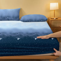 1 Simple modern starry sky printed matte Fitted Sheet, bedroom printed bed cover, bedding (excluding pillowcases) Lusy Store